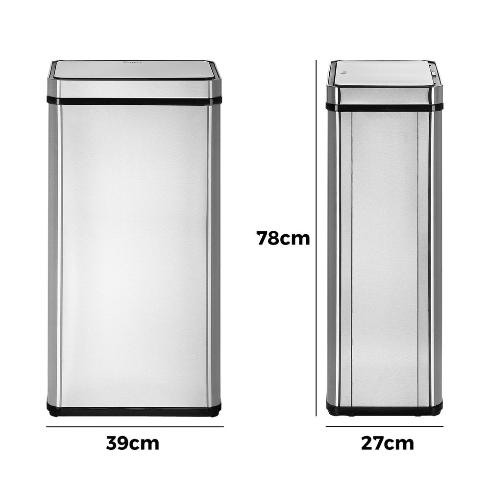 Oikiture 75L Motion Sensor Bin Automatic Rubbish Trash Can Silver-Sensor Bin-PEROZ Accessories