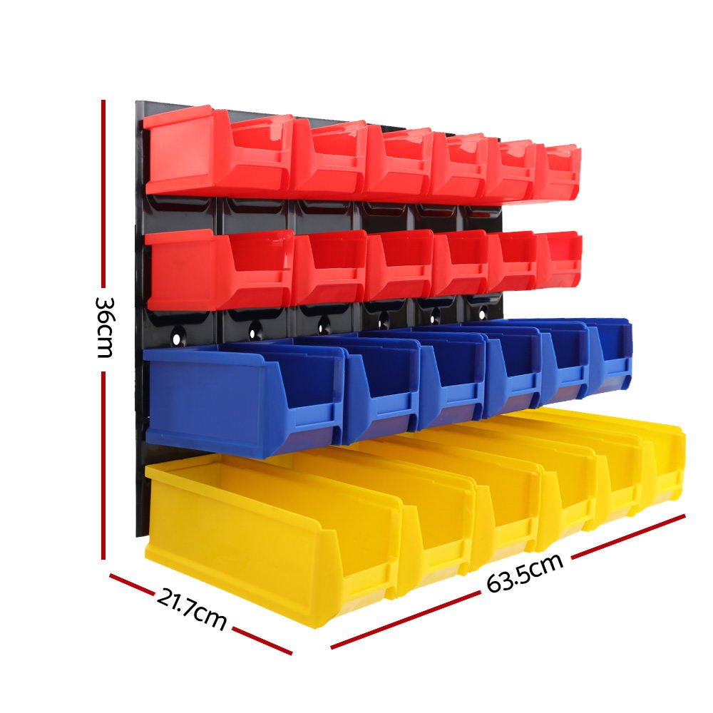Giantz 48 Storage Bin Rack Wall Mounted Peg Board-Tools > Tools Storage > Wall Storage Racks-PEROZ Accessories