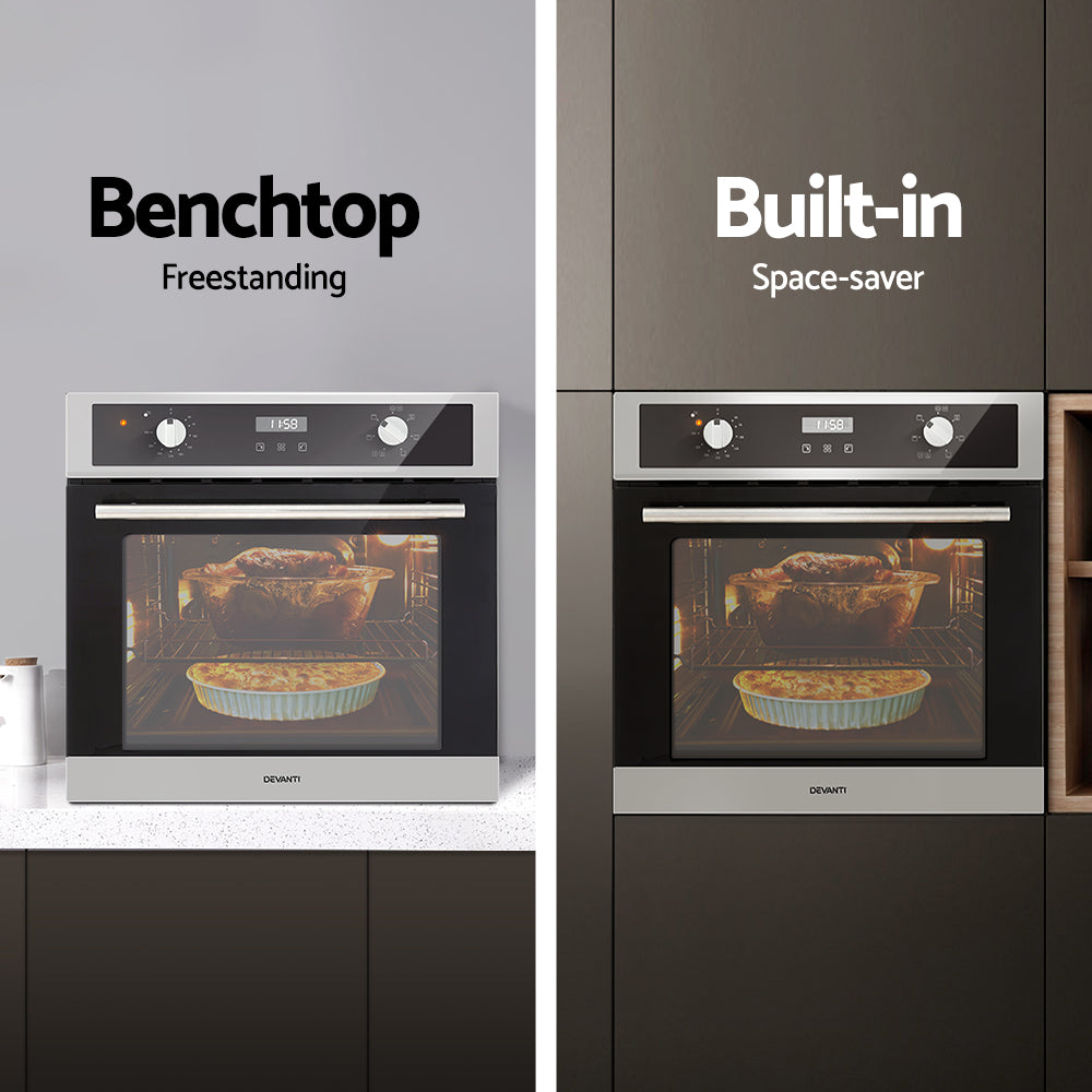 Devanti Electric Built In Wall Oven 80L Convection Grill Ovens Stainless Steel-Appliances > Kitchen Appliances-PEROZ Accessories