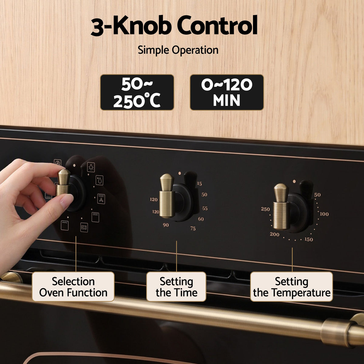 Devanti 60cm Built-In Electric Oven 80L Gross 9 Functions Black-Appliances > Kitchen Appliances > Ovens-PEROZ Accessories