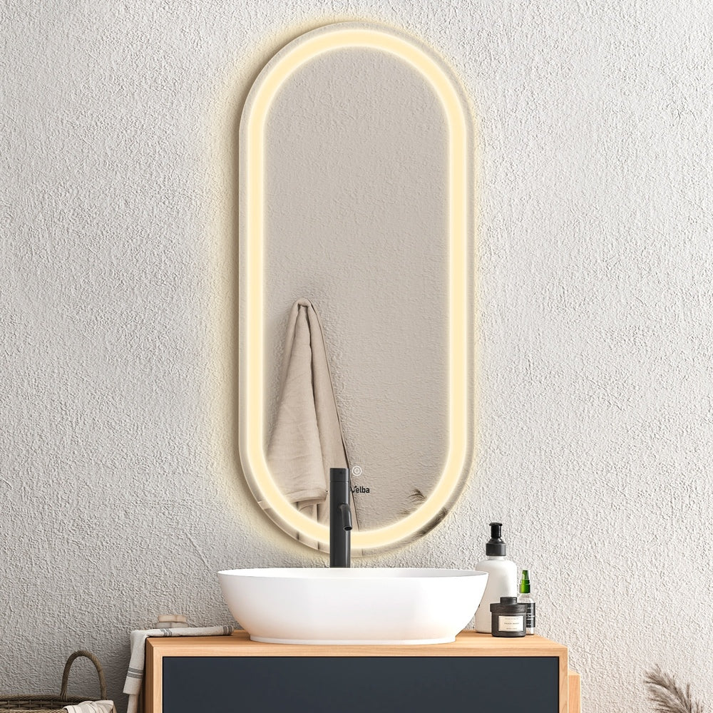 Oikiture Oval Bathroom LED Mirror 45 x 100cm Wall Mirror Makeup Vanity Mirror-Bathroom Mirrors-PEROZ Accessories