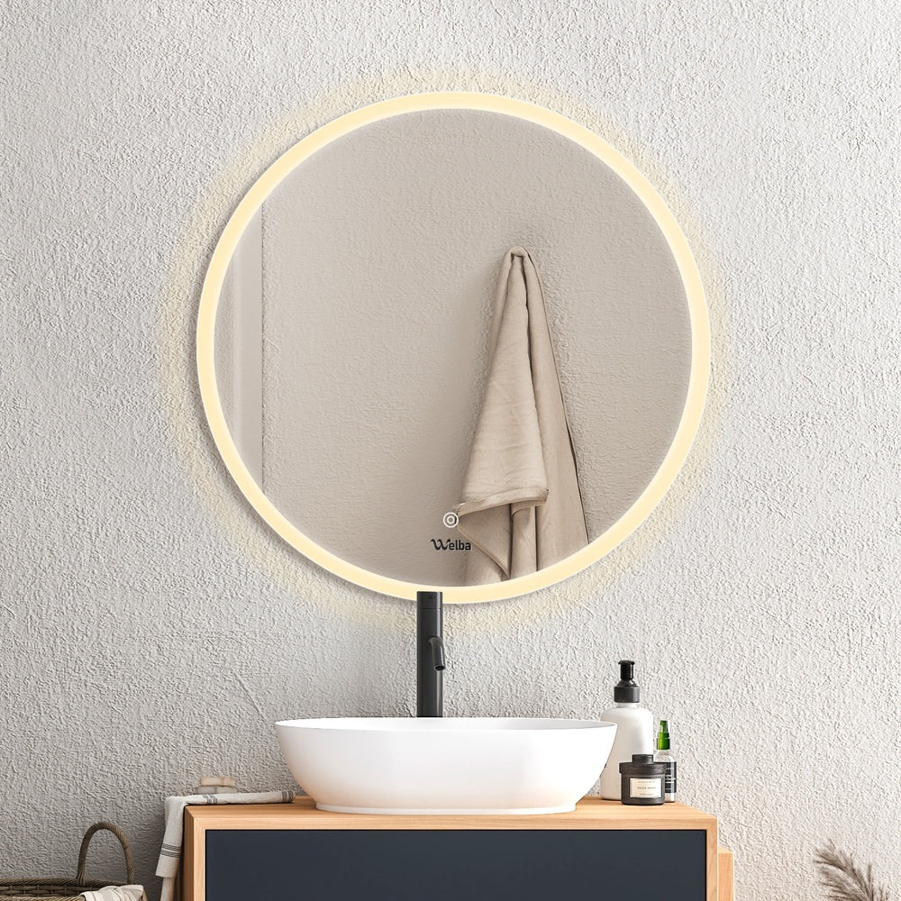Oikiture Bathroom LED Mirror 70cm Round Wall Mounted-Bathroom Mirrors-PEROZ Accessories
