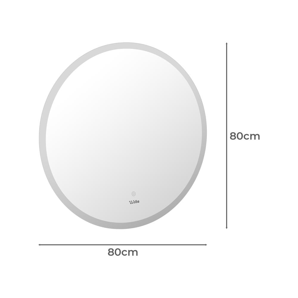 Oikiture Bathroom LED Mirror 80cm Round Mirror Wall Mounted Vanity Mirror-Bathroom Mirrors-PEROZ Accessories