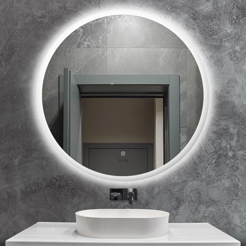 Oikiture Bathroom LED Mirror 90cm Round Mirror Wall Mounted Vanity Mirror-Bathroom Mirrors-PEROZ Accessories