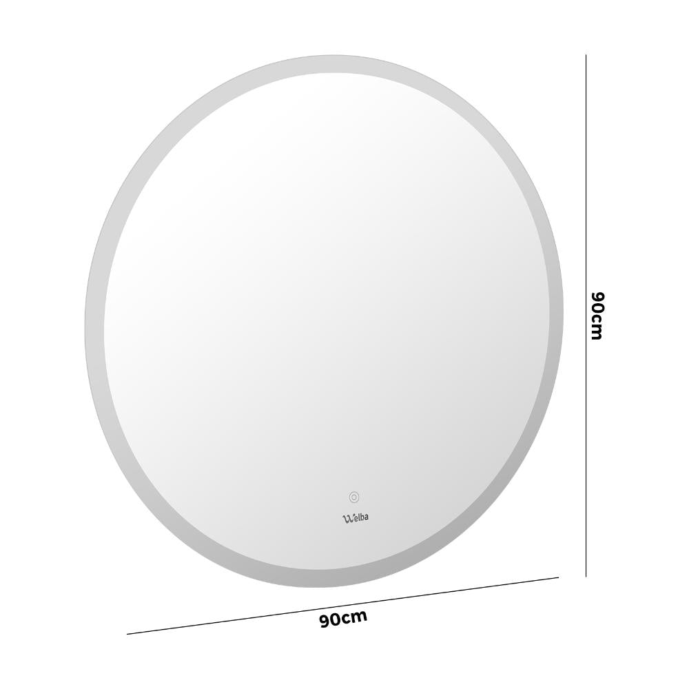 Oikiture Bathroom LED Mirror 90cm Round Mirror Wall Mounted Vanity Mirror-Bathroom Mirrors-PEROZ Accessories