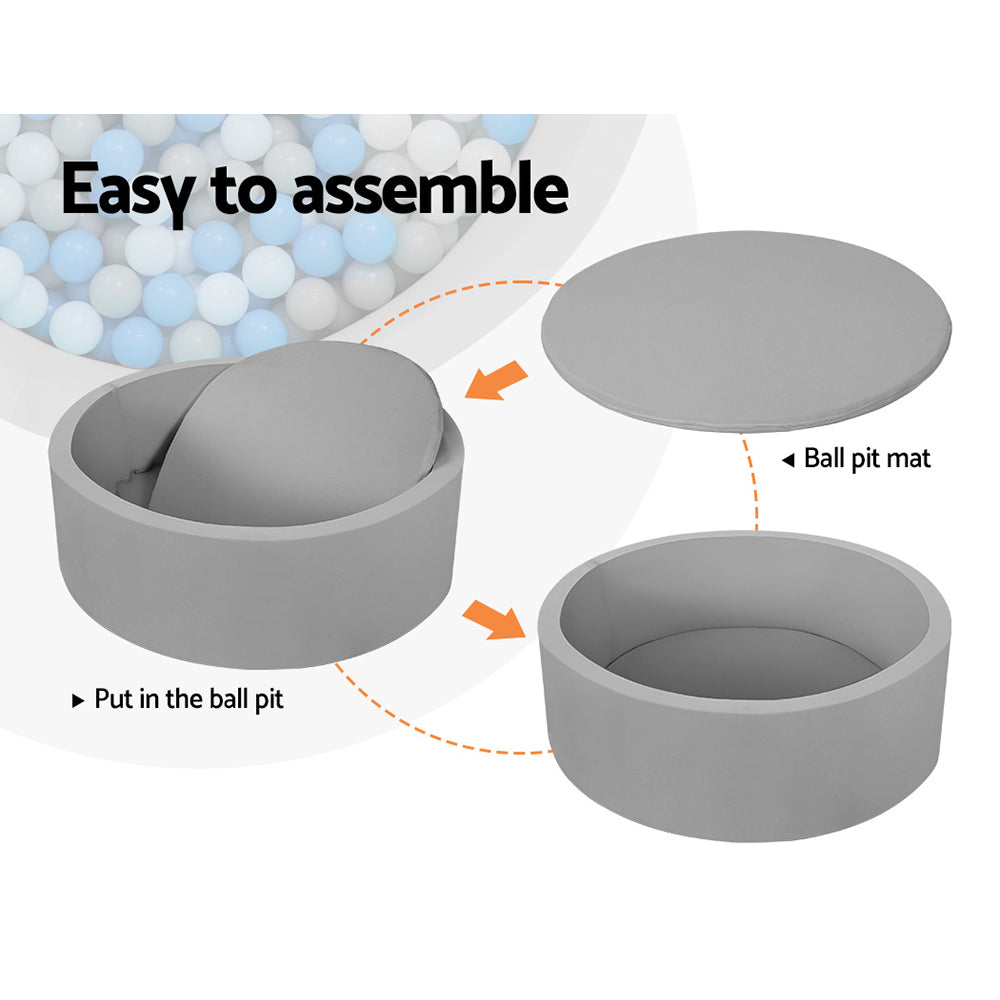 Keezi Kids Ball Pit 90x30cm Ocean Foam Play Pool Barrier Toys Children Grey-Baby & Kids > Gates & Playpens > Ball Pits & Play Pens-PEROZ Accessories