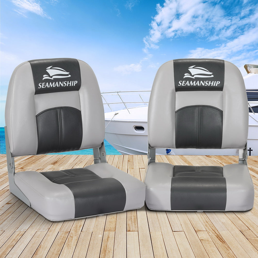 Seamanship 2X Folding Boat Seats Marine Swivel Low Back 10cm Padding Charcoal-Outdoor > Boating-PEROZ Accessories
