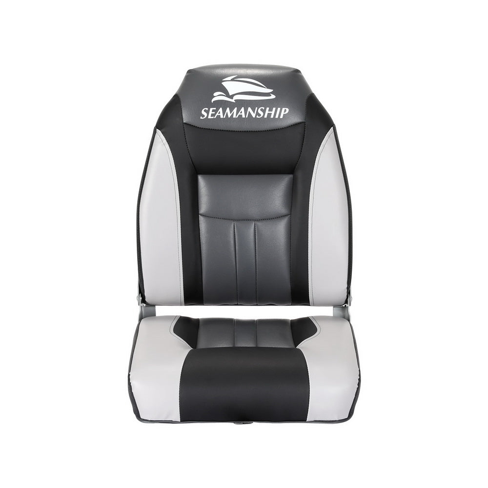 Seamanship 2X Folding Boat Seats Marine Seat Swivel High Back 12cm Padding Black-Outdoor > Boating-PEROZ Accessories