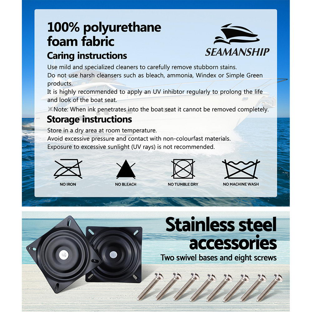 Seamanship 2X Folding Boat Seats Marine Seat Swivel High Back 12cm Padding Black-Outdoor > Boating-PEROZ Accessories