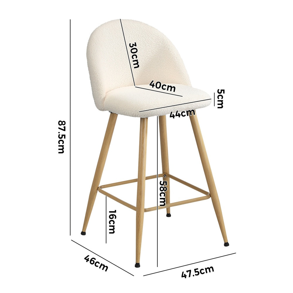 Oikiture 2x Bar Stools Kitchen Counter Stool Boucle Padded Stools-Bar Stool-PEROZ Accessories