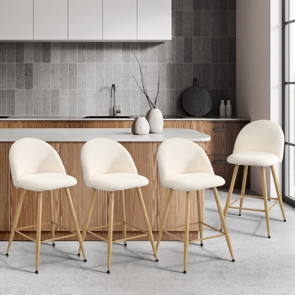 Oikiture 4x Bar Stools Kitchen Counter Stool Boucle Padded Stools-Bar Stool-PEROZ Accessories