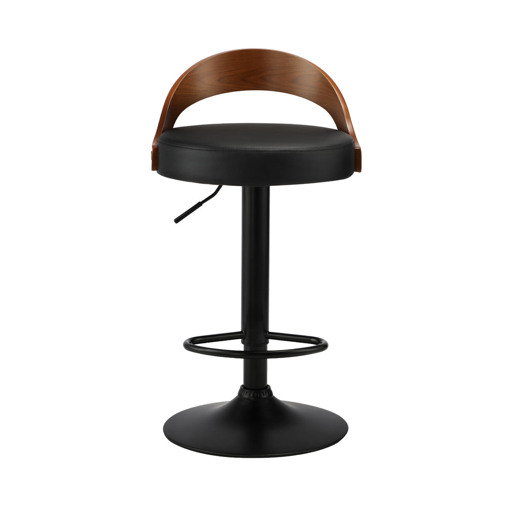 Oikiture 4x Bar Stools with Gas Lift Swivel Wooden PU Leather-Bar Stools-PEROZ Accessories