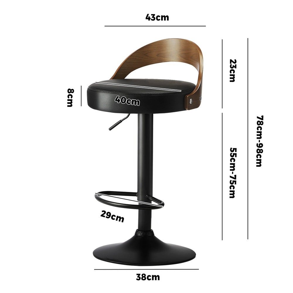 Oikiture 4x Bar Stools with Gas Lift Swivel Wooden PU Leather-Bar Stools-PEROZ Accessories