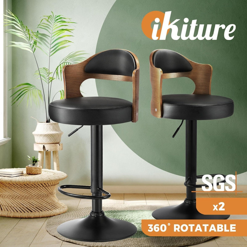 Oikiture Bar Stools Kitchen Swivel Barstool Chair Gas Lift Metal Leather x2-Bar Stools-PEROZ Accessories