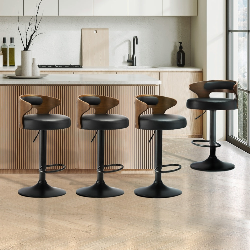 Oikiture 4x Bar Stools with Gas Lift Swivel Black-Bar Stools-PEROZ Accessories