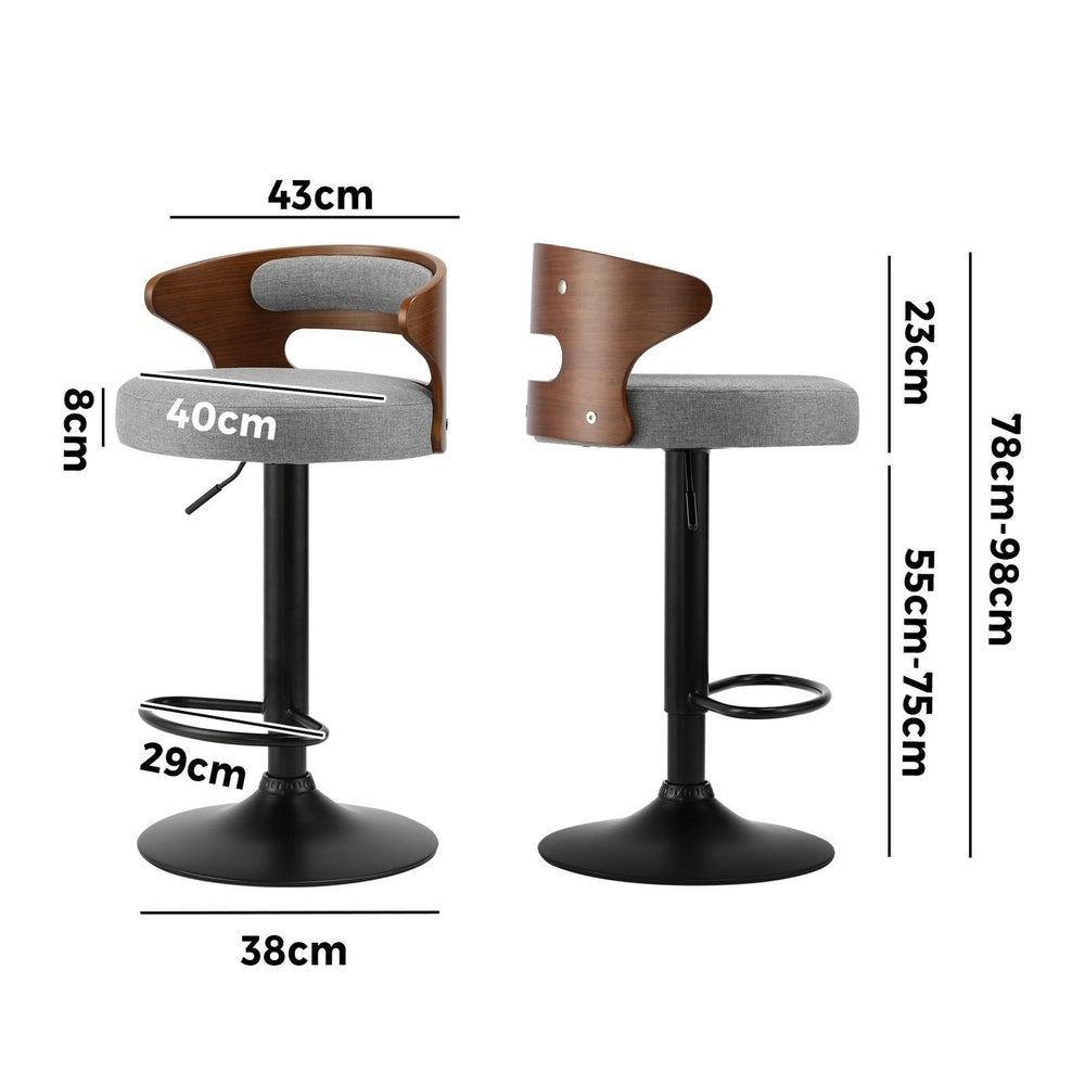 Oikiture Bar Stools Kitchen Gas Lift Swivel Chairs Stool Wooden Barstool Grey x2-Bar Stools-PEROZ Accessories
