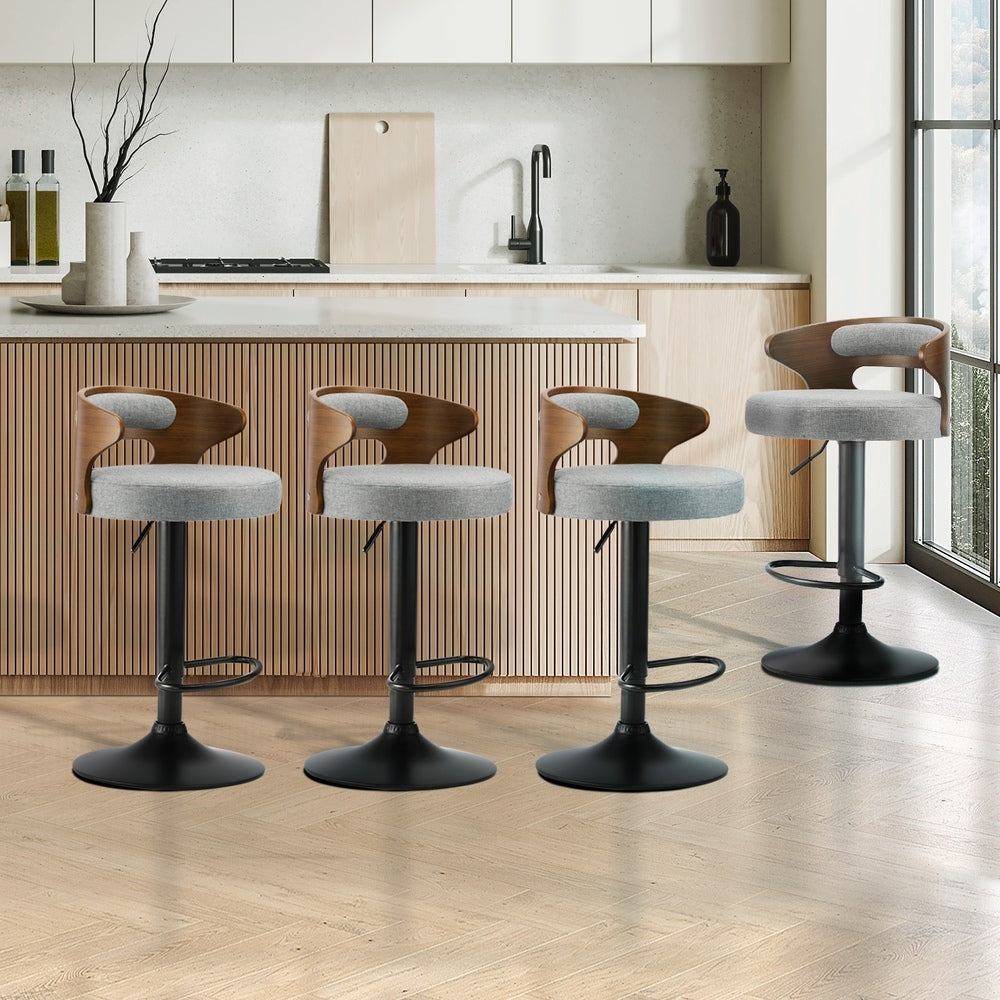 Oikiture 4x Bar Stools with Gas Lift Swivel Grey-Bar Stools-PEROZ Accessories
