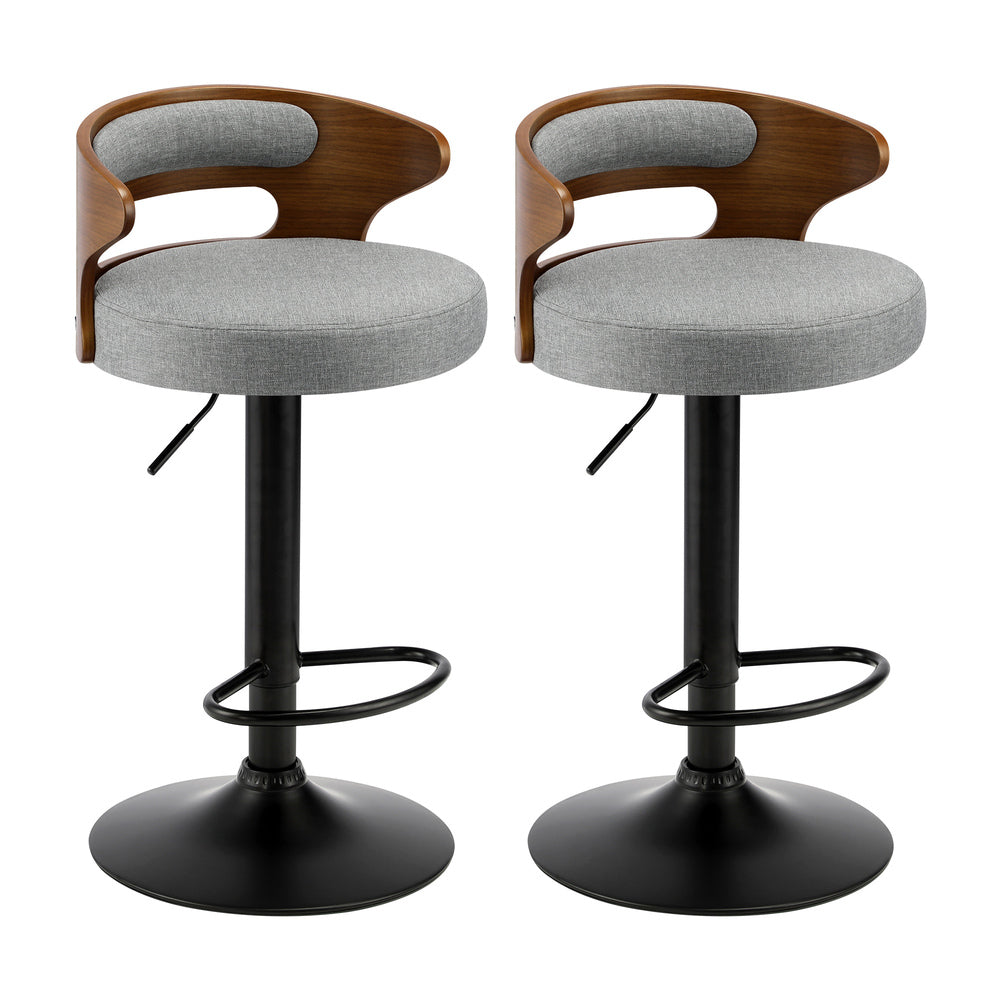 Oikiture 4x Bar Stools with Gas Lift Swivel Grey-Bar Stools-PEROZ Accessories