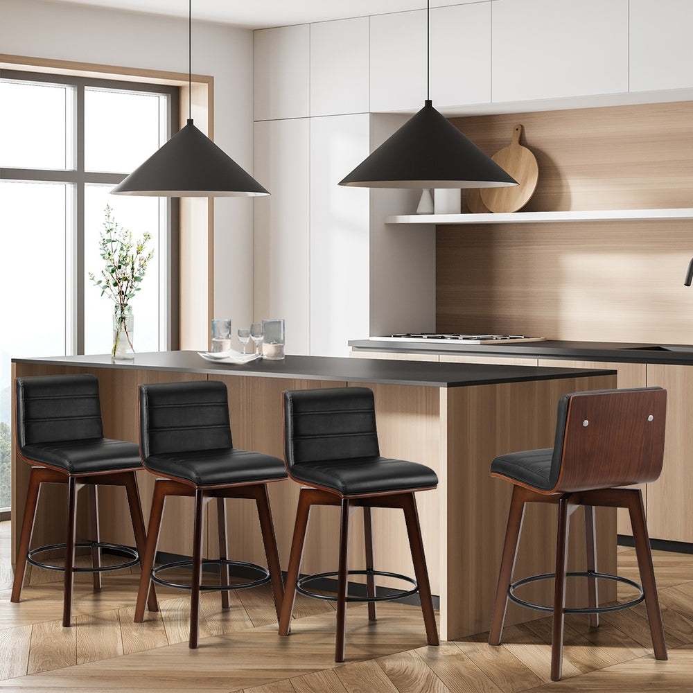 Oikiture 4x Wooden Bar Stools Swivel Chairs PU Leather-Bar Stool-PEROZ Accessories