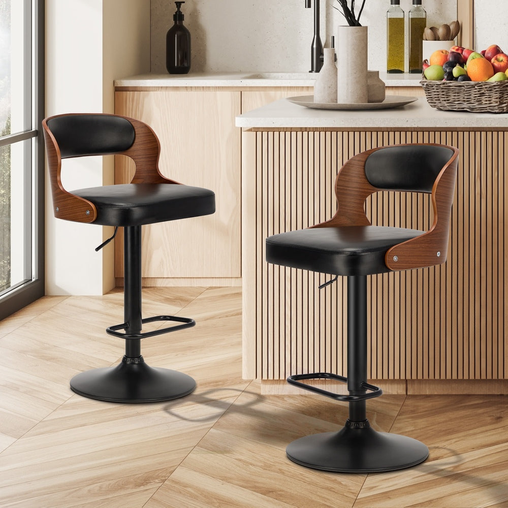 Oikiture 2X Bar Stool Gas Lift Kitchen Swivel Chair Leather LUKA-Bar Stool-PEROZ Accessories