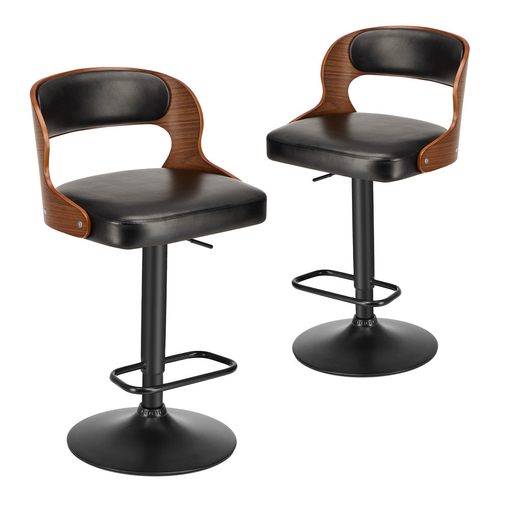 Oikiture 4X Bar Stools Kitchen Gas Lift Swivel Chairs Wooden Barstool-Bar Stool-PEROZ Accessories