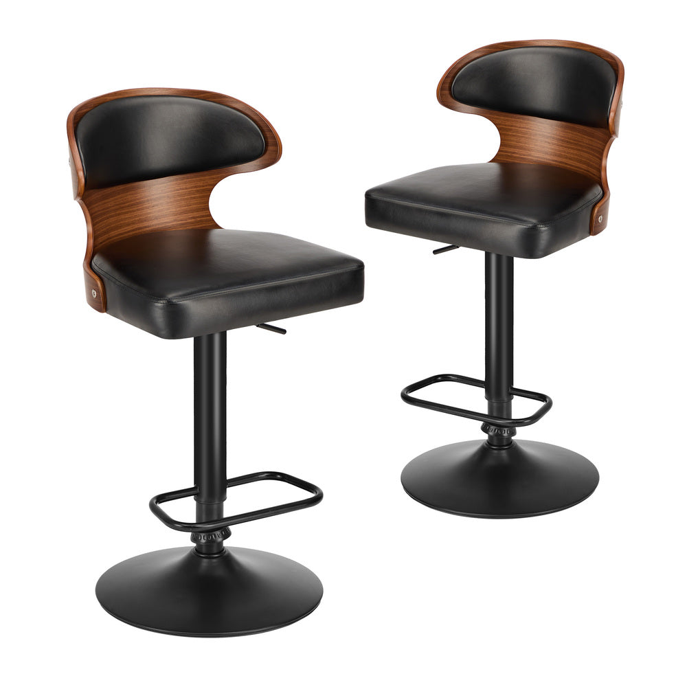 Oikiture 2x Bar Stools Adjustable Counter Height Stool Leather Black-Bar Stool-PEROZ Accessories