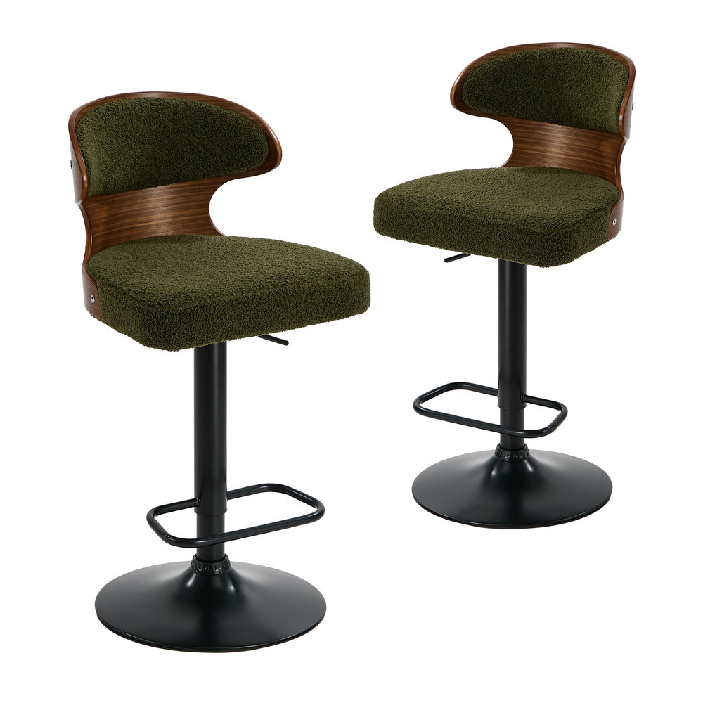 Oikiture 2x Bar Stools Swivel Kitchen Bar Chairs Gas Lift Boucle Green-Bar Stool-PEROZ Accessories