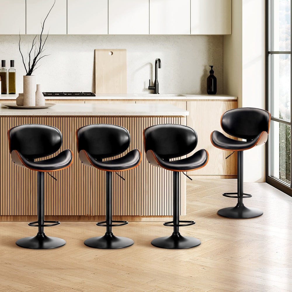 Oikiture Set of 4 Bar Stools Swivel Wooden Leather Gas Lift-Bar Stools-PEROZ Accessories