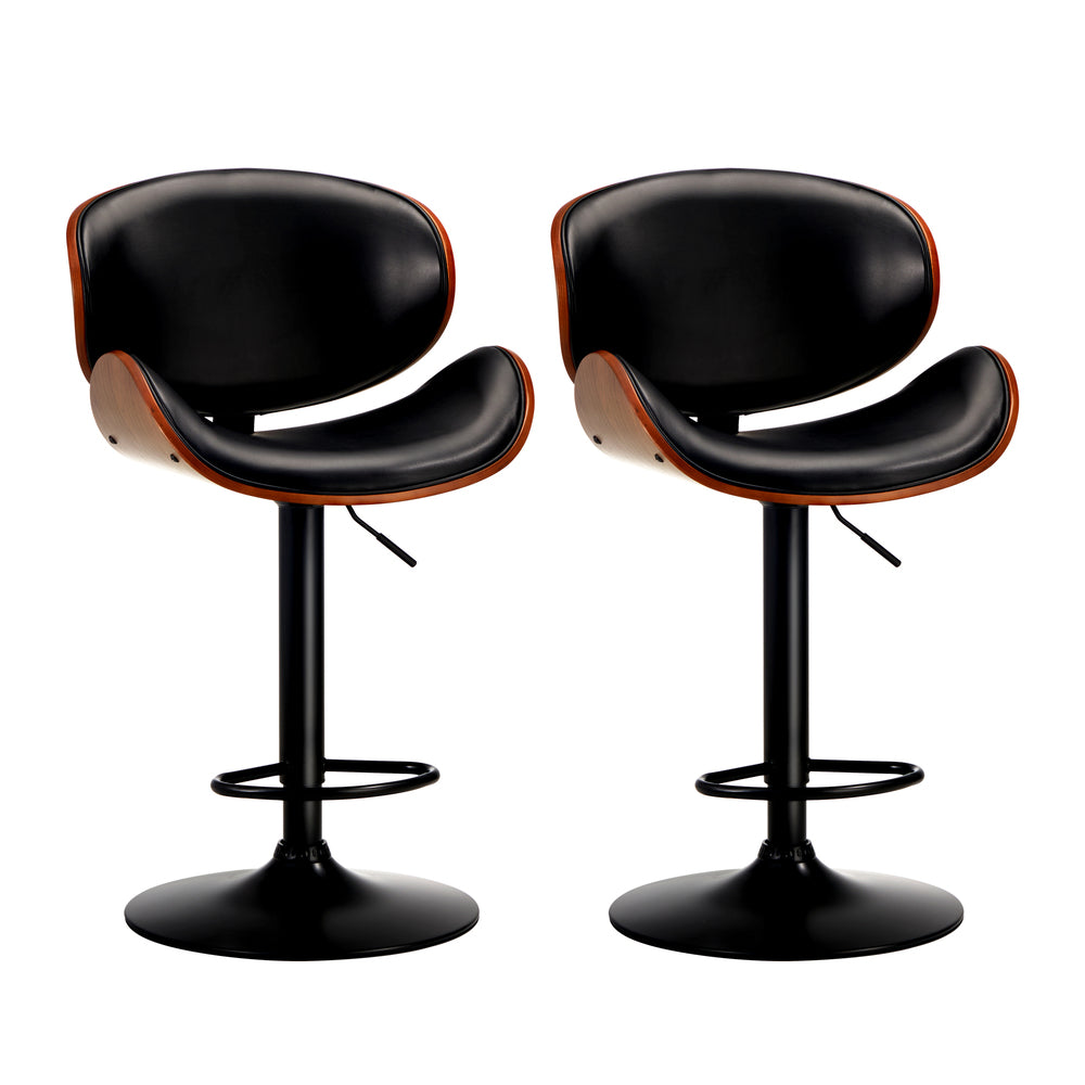 Oikiture Set of 4 Bar Stools Swivel Wooden Leather Gas Lift-Bar Stools-PEROZ Accessories