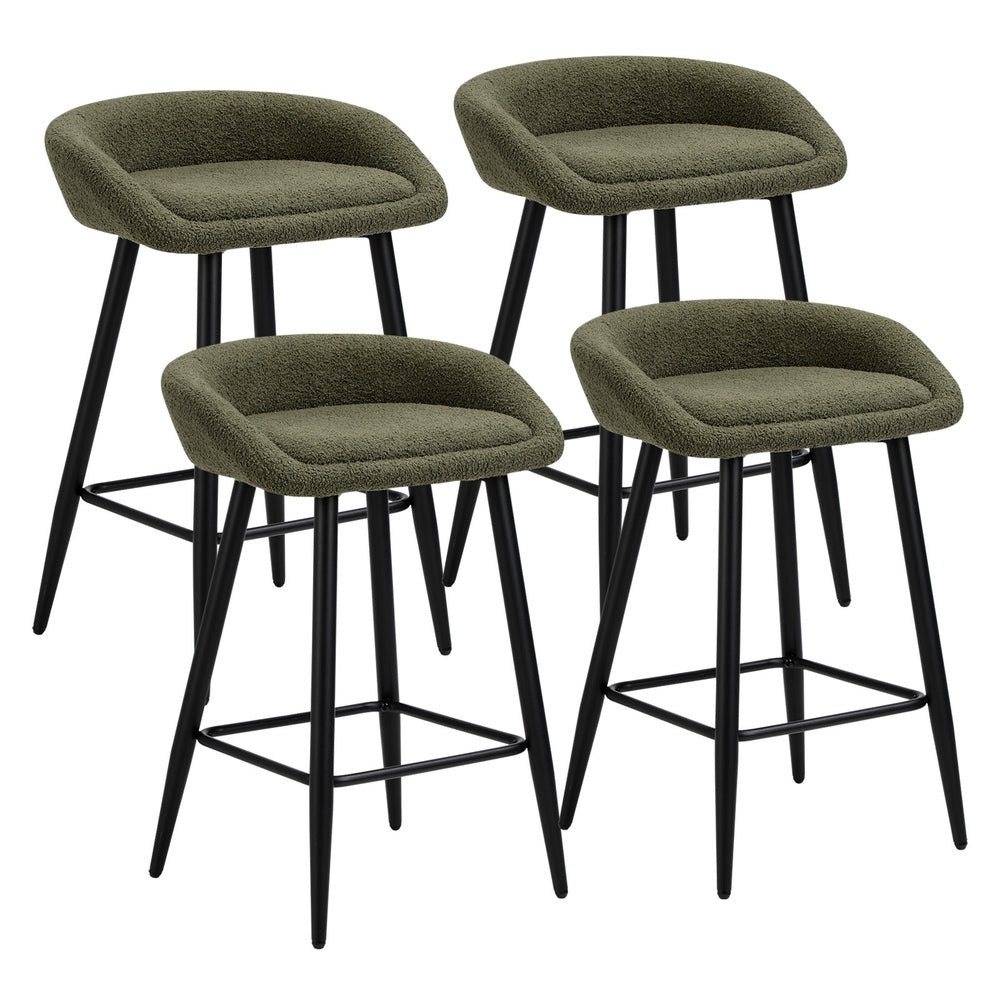 Oikiture 4PCS Bar Stools Boucle Fabric Green and Black-Bar Stool-PEROZ Accessories