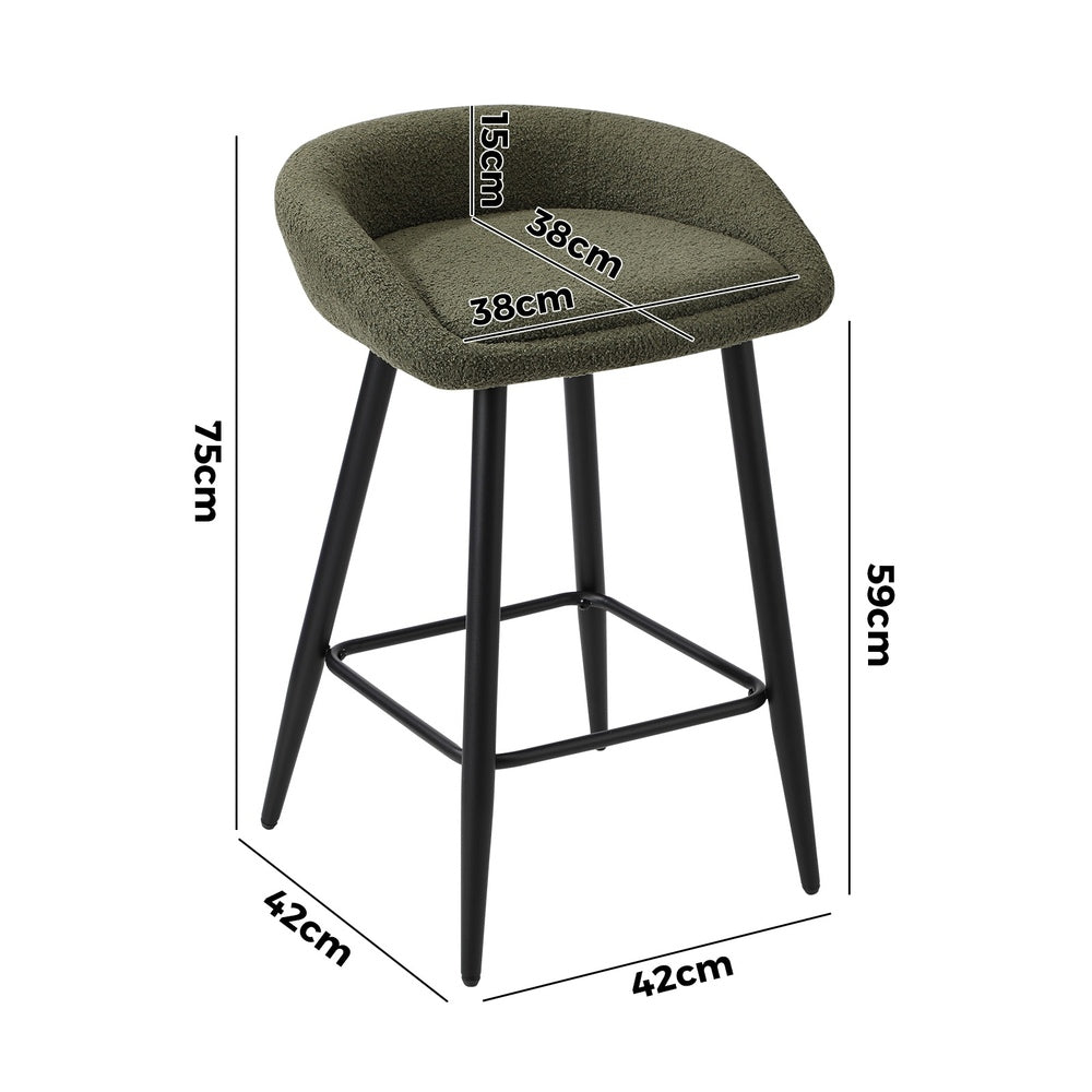Oikiture 4PCS Bar Stools Boucle Fabric Green and Black-Bar Stool-PEROZ Accessories