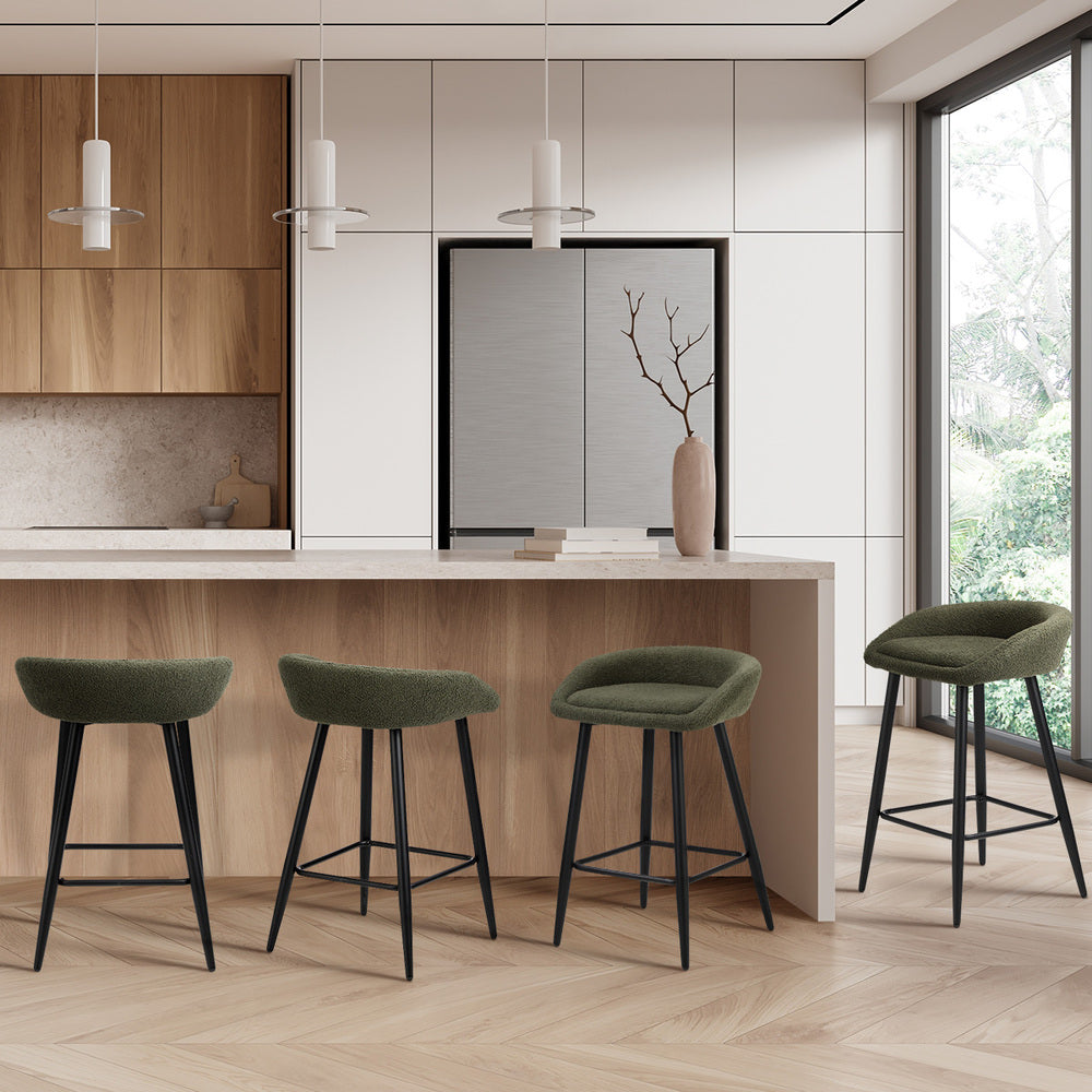 Oikiture 4PCS Bar Stools Boucle Fabric Green and Black-Bar Stool-PEROZ Accessories