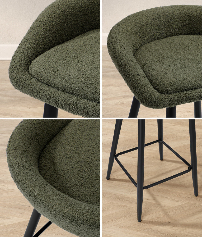 Oikiture 4PCS Bar Stools Boucle Fabric Green and Black-Bar Stool-PEROZ Accessories