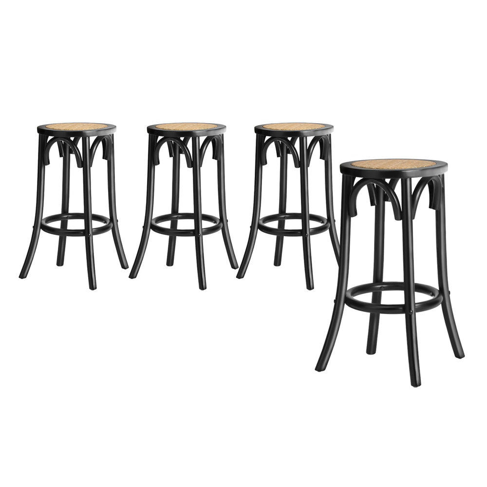 Oikiture 4x Bar Stools Dining Chair Rattan Seat Black-Bar Stools-PEROZ Accessories