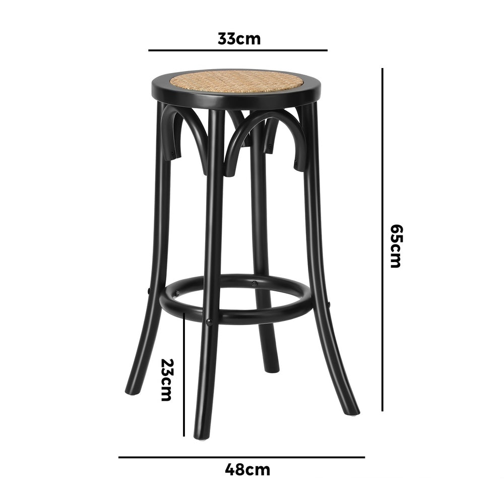 Oikiture 4x Bar Stools Dining Chair Rattan Seat Black-Bar Stools-PEROZ Accessories