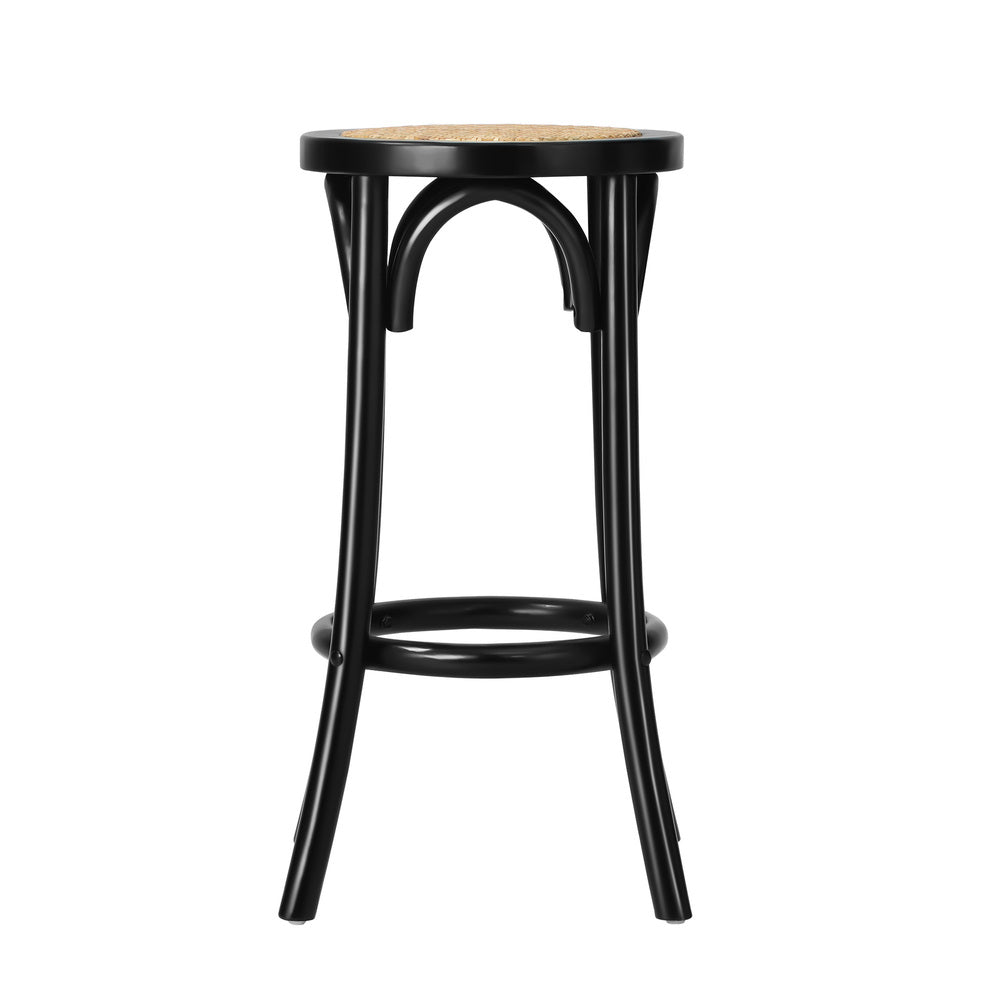 Oikiture 4x Bar Stools Dining Chair Rattan Seat Black-Bar Stools-PEROZ Accessories