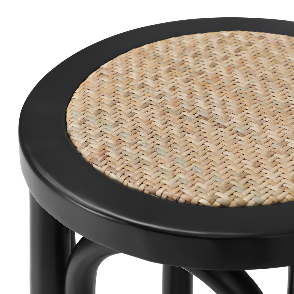 Oikiture 4x Bar Stools Dining Chair Rattan Seat Black-Bar Stools-PEROZ Accessories