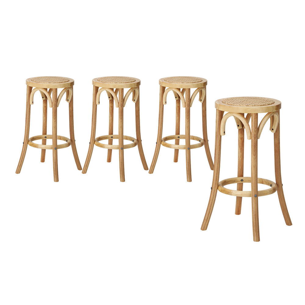 Oikiture 4x Bar Stools Dining Chair Rattan Seat Natural-Bar Stools-PEROZ Accessories