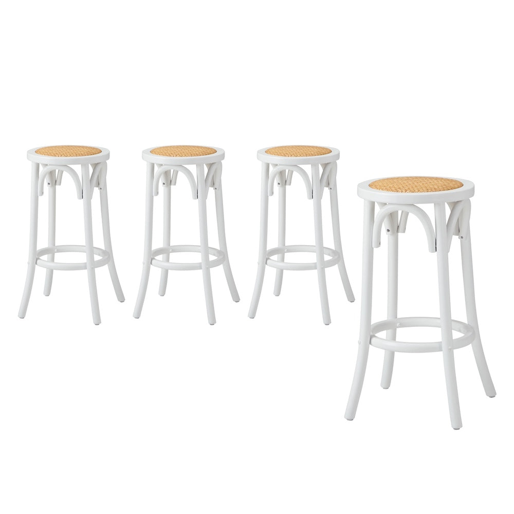 Oikiture Set of 4 Bar Stools Vintage Rattan Seat White-Bar Stools-PEROZ Accessories