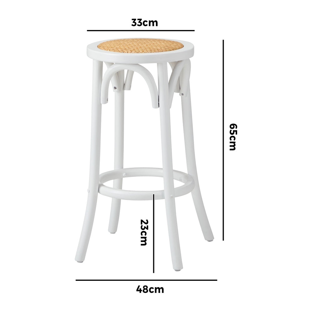 Oikiture Set of 4 Bar Stools Vintage Rattan Seat White-Bar Stools-PEROZ Accessories