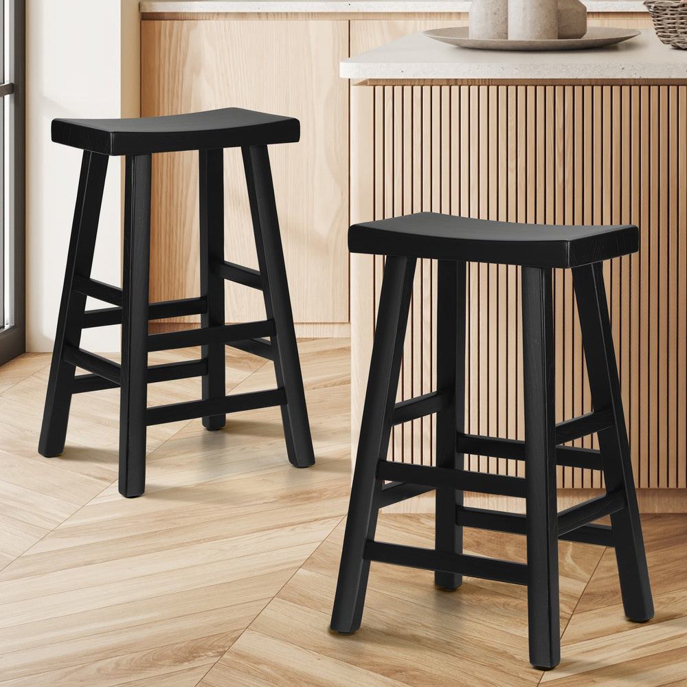 Oikiture 2X Bar Stools Wooden Counter Chairs Black-Bar Stools-PEROZ Accessories