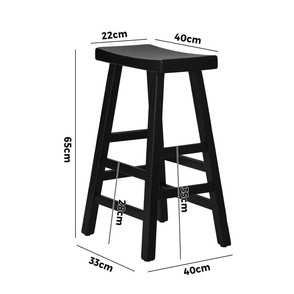 Oikiture 2X Bar Stools Wooden Counter Chairs Black-Bar Stools-PEROZ Accessories