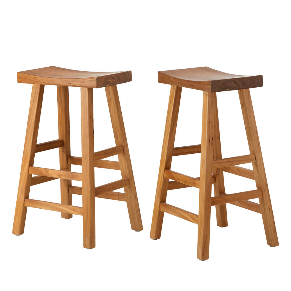 Oikiture 2X Bar Stool Wooden Counter Chairs Natural-Bar Stools-PEROZ Accessories