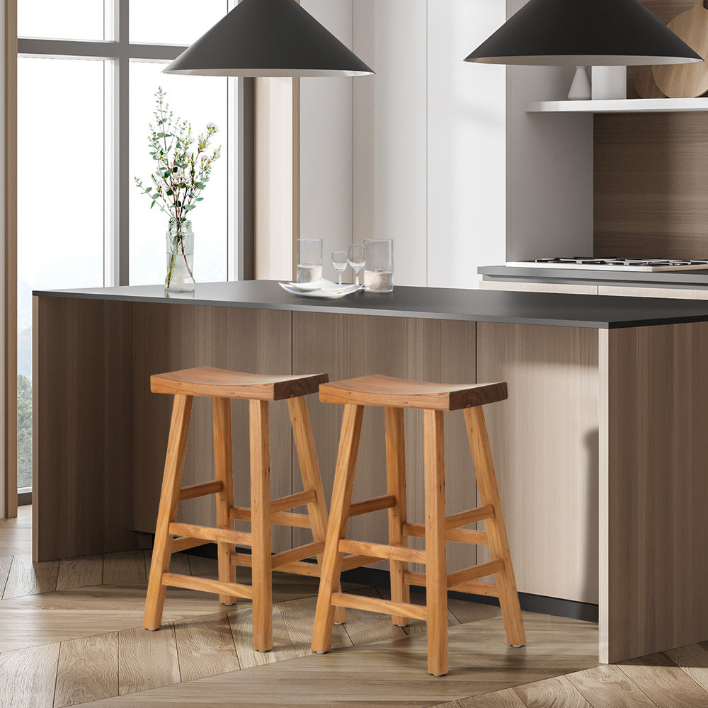 Oikiture 2X Bar Stool Wooden Counter Chairs Natural-Bar Stools-PEROZ Accessories