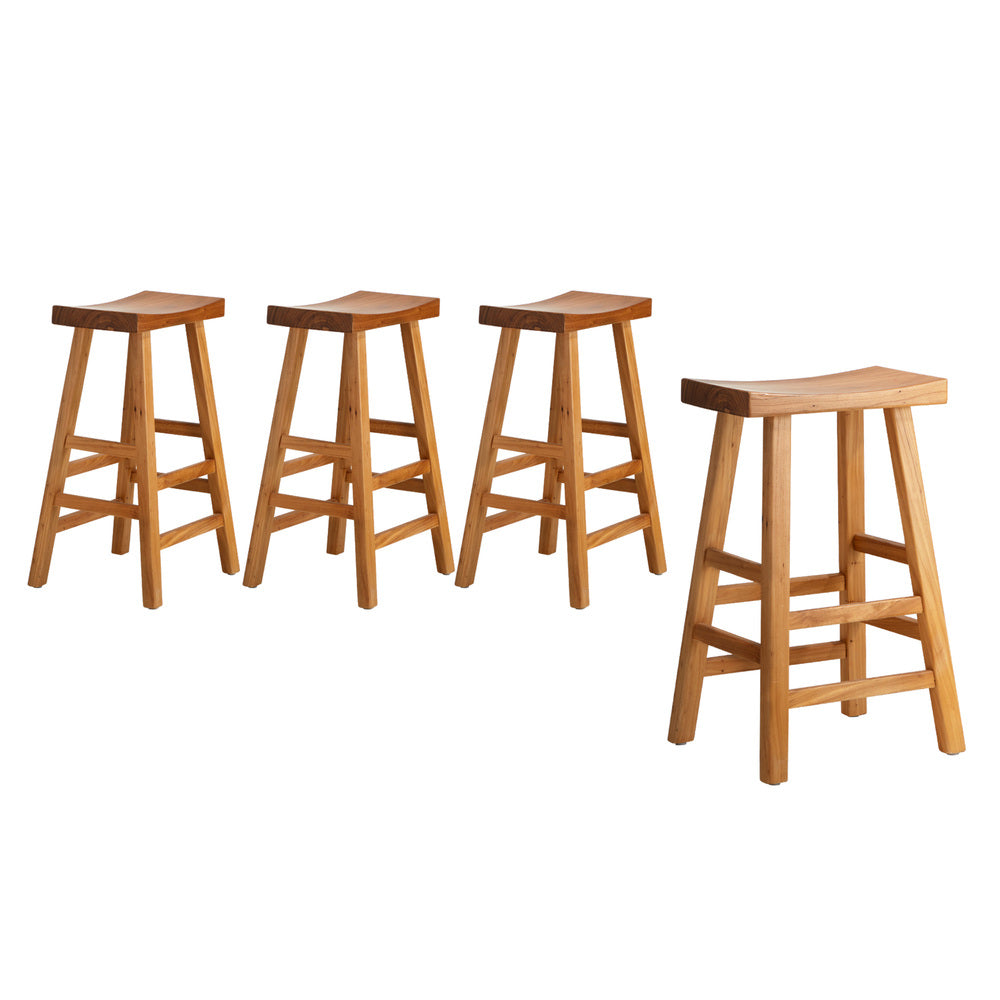 Oikiture Set of 4 Bar Stools Wooden Counter Chairs Natural-Bar Stools-PEROZ Accessories