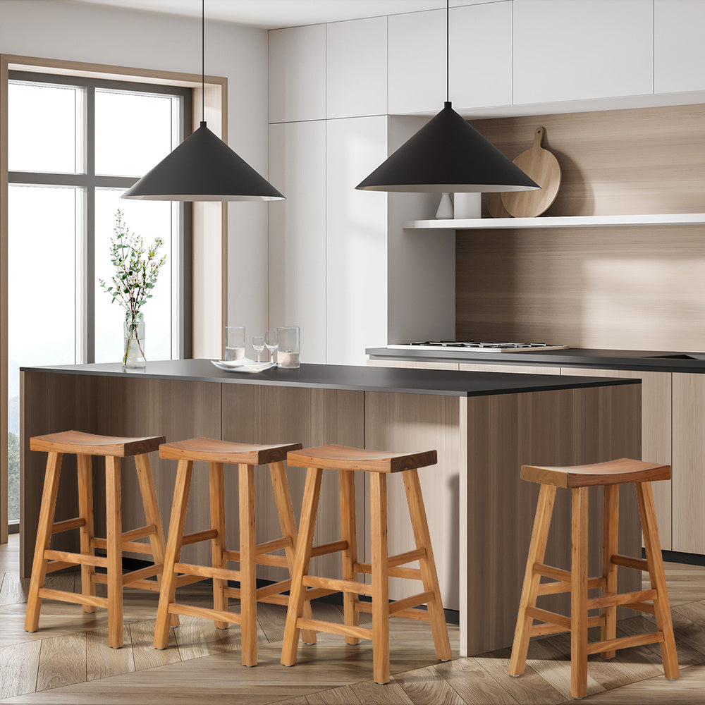 Oikiture Set of 4 Bar Stools Wooden Counter Chairs Natural-Bar Stools-PEROZ Accessories