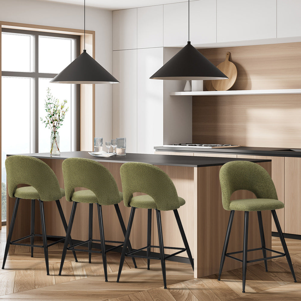 Oikiture 4x Bar Stools Kitchen Counter Stool Boucle Green HORN-Bar Stool-PEROZ Accessories
