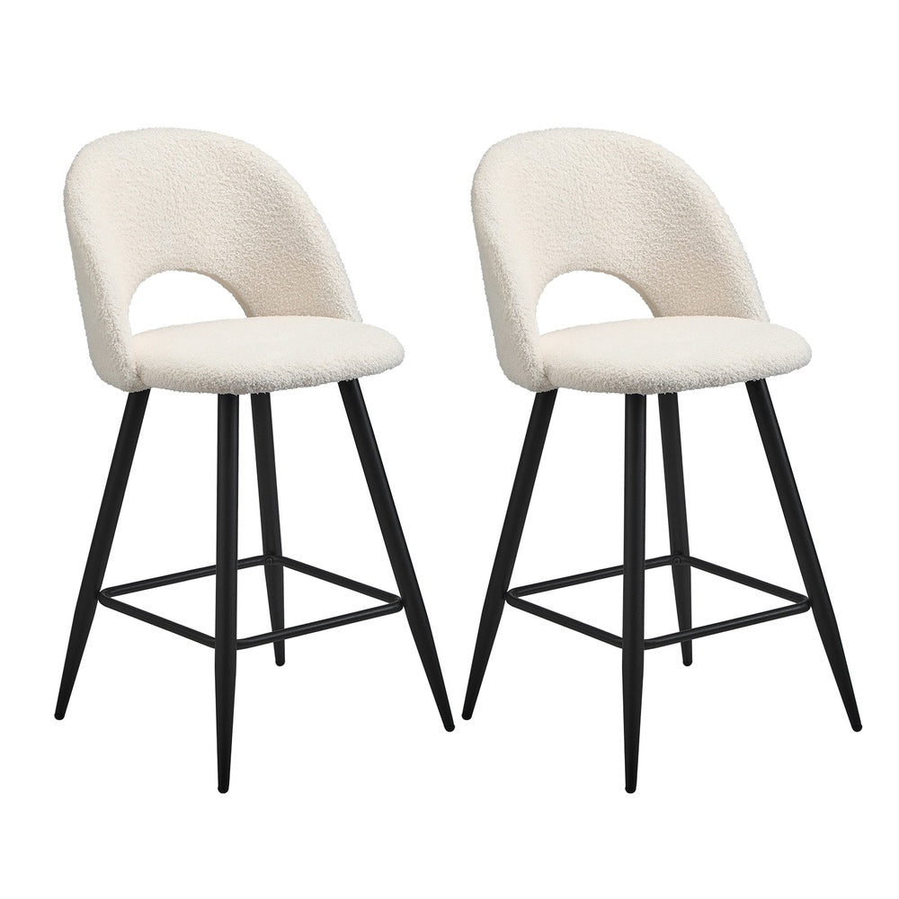 Oikiture 2x Bar Stools Kitchen Counter Stool Boucle White HORN-Bar Stool-PEROZ Accessories