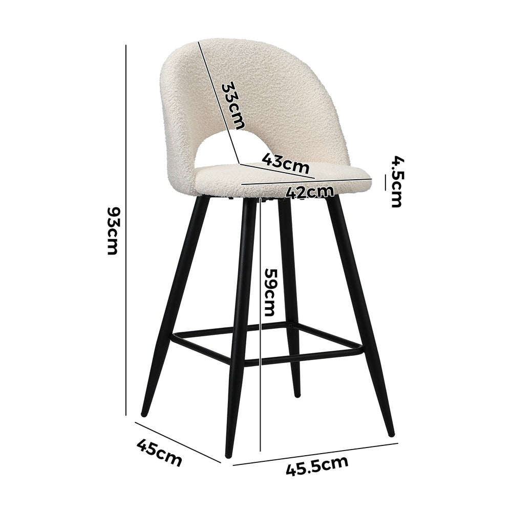 Oikiture 2x Bar Stools Kitchen Counter Stool Boucle White HORN-Bar Stool-PEROZ Accessories