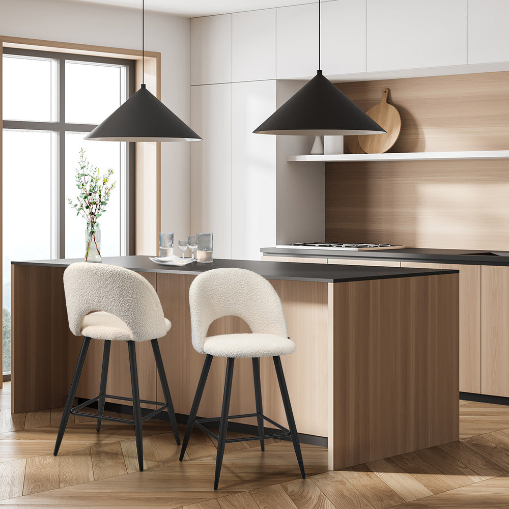 Oikiture 2x Bar Stools Kitchen Counter Stool Boucle White HORN-Bar Stool-PEROZ Accessories